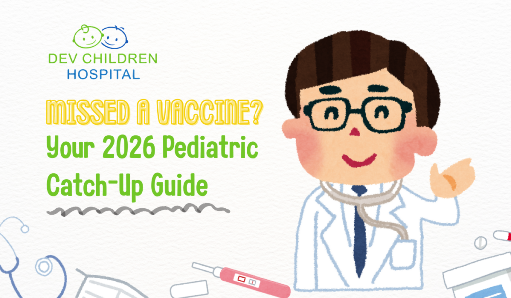 Pediatrician explaining 2026 child vaccination schedule and catch-up vaccines to parents