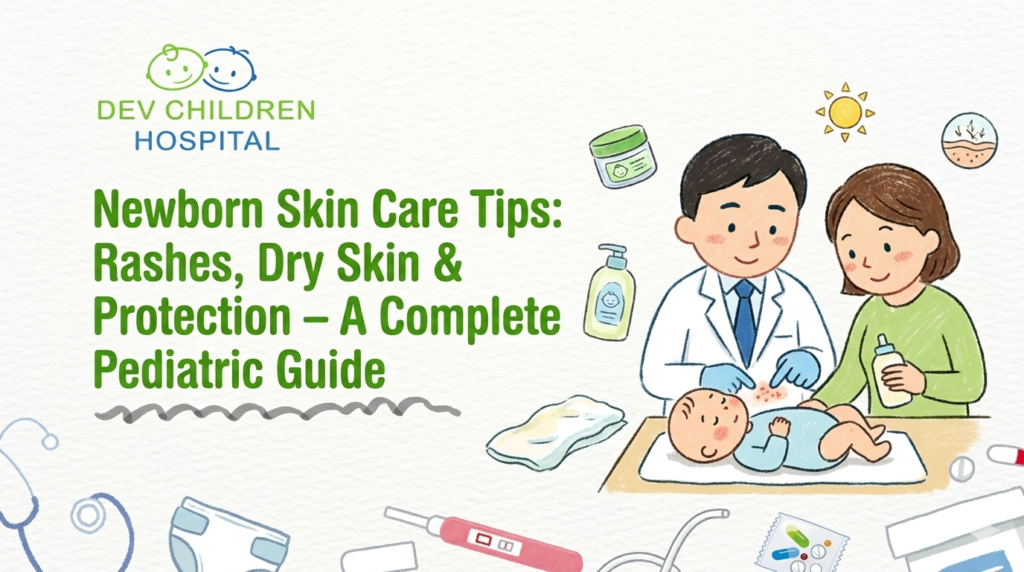 A pediatrician and parent examining a baby's skin.